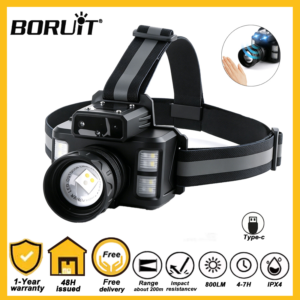 Outdoor Hunting Bike - BORUiT 800LM Czujnikowa Latarka Czołowa LED